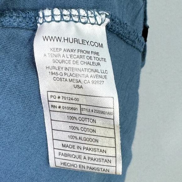 Hurley Hawaii Hibiscus Tropical Flower Graphic Blue T-Shirt Juniors's Size L - Picture 7 of 11